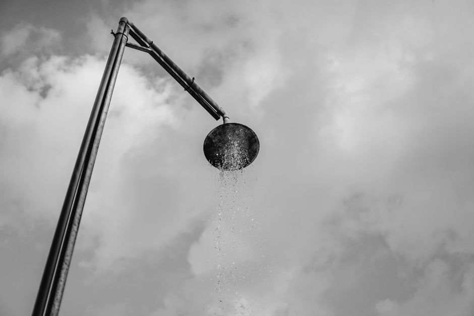 Rain shower head in a modern bathroom